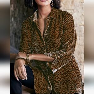 Soft Surroundings Brown and Black Button Down Shirt with Notched Collar